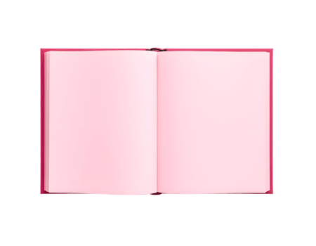 Open pink book with blank pages isolated on transparent background png