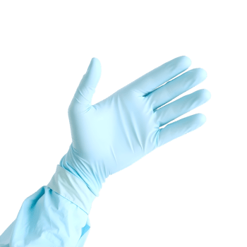 Hand in blue medical gloves isolated on transparent background png