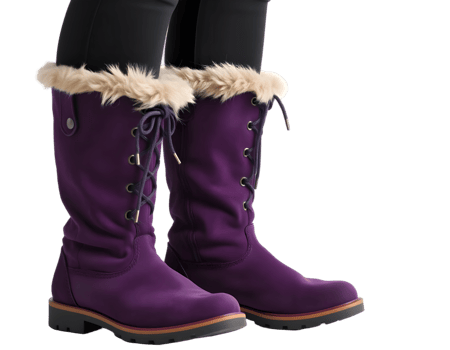 Female legs in purple winter boots isolated on transparent background png