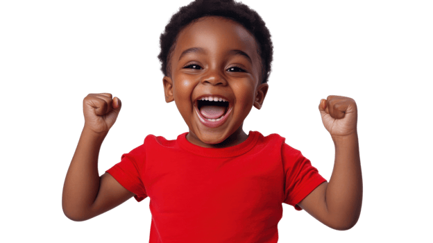 A young boy is smiling and raising his arms png