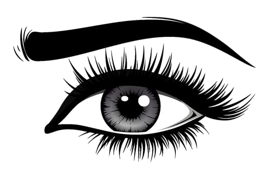Beautiful female eye with big lashes and eyebrow. Eyeliner glamour makeup. icon vector