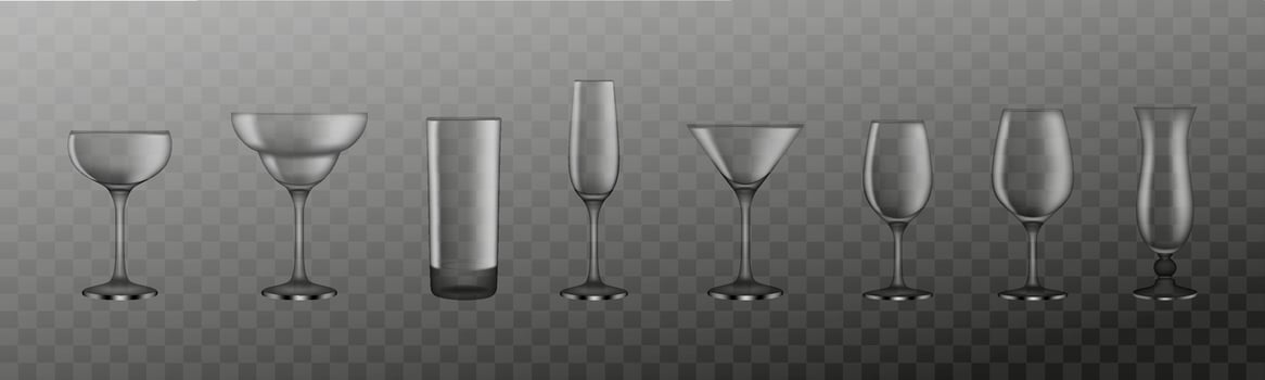 Transparent Glassware on Checkered Background Set vector