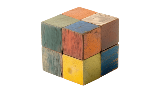 Colorful wooden puzzle cube on a plain background showcasing playful design and craftsmanship png