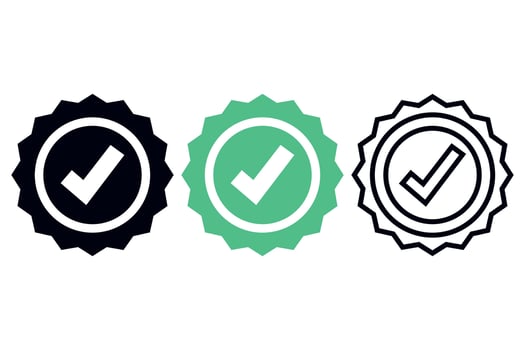Three badges with a tick and a check mark vector