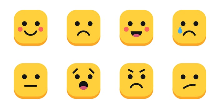Set of Square Emoji Faces in Various Expressions Set vector