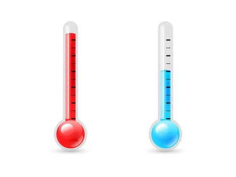 Red and Blue Thermometers Showing Temperature Levels Set vector