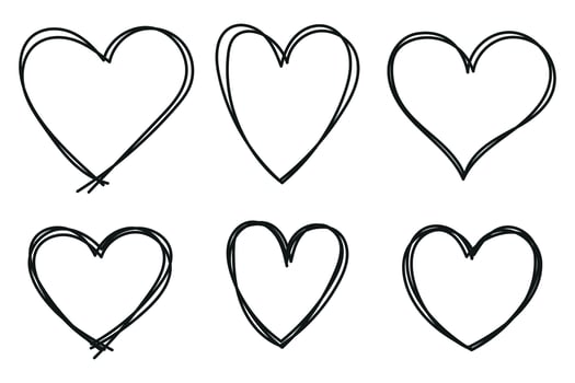 heart hand drawn set vector