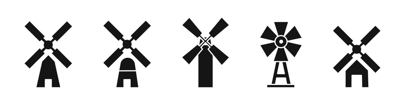 Windmill Silhouette Icons Set vector