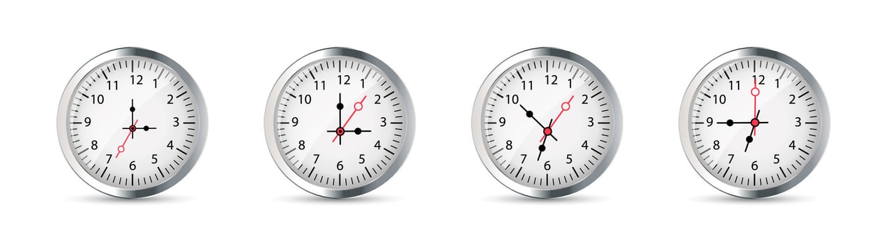 Analog clock faces showing different times Realistic Set vector