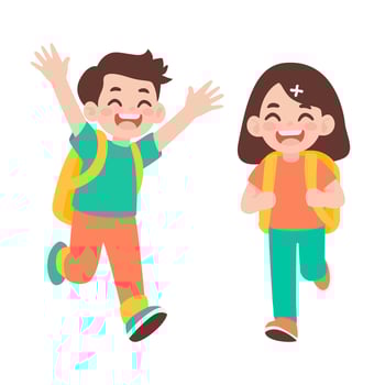 Excited happy school children running with backpacks and smiling joyfully vector