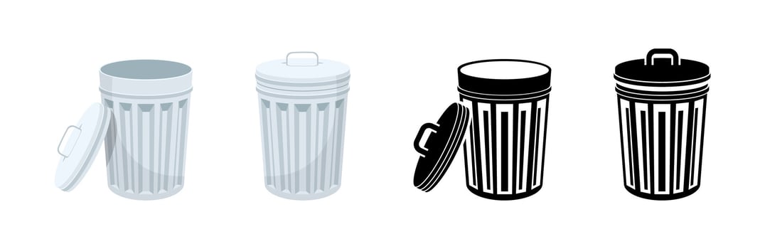 Metal Trash Cans with Lids in Different Styles Set vector