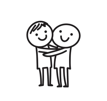 two people hugging, friendship, stickman. Doodle illustration vector