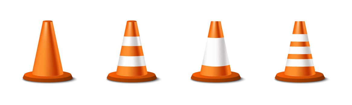 Traffic Cones with Orange and White Stripes Set vector