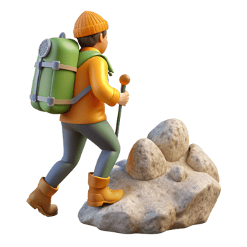 serene creative Person Hiking Up Mountain with Backpack Transparent Background png