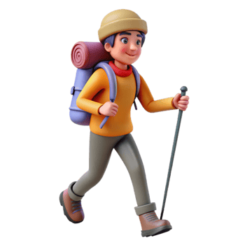 wonderful vintage Person Hiking with Walking Stick Transparent Background genuine png