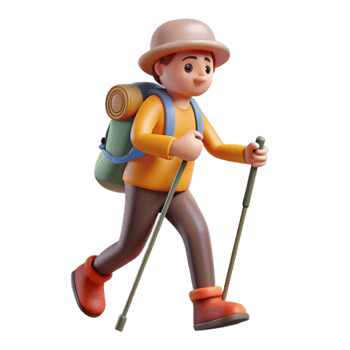 impressive minimalist Person Hiking with Walking Stick Transparent Background original png