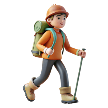 elegant creative Person Hiking with Walking Stick Transparent Background high quality png