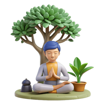 serene minimalist Person Meditating Under Tree Isolated Transparent Background Serene Pose high quality png