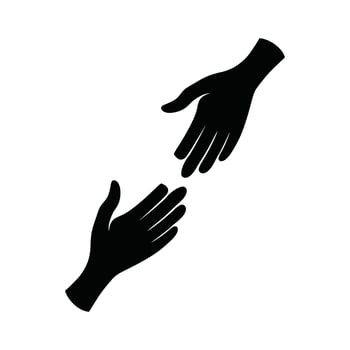 helping hand reaches out to the other hand. cartoon illustration. Black silhouettes isolated on white background. vector