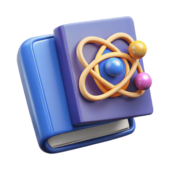 dramatic contemporary Quantum Computing Education Icon Cutout with Book and Atom genuine png