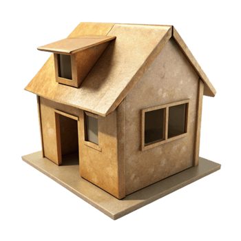dramatic abstract Recycled Cardboard Box Dollhouse Isolated with Shadow genuine png