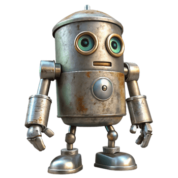 vibrant creative Recycled Metal Can Robot Sculpture Transparent high quality png