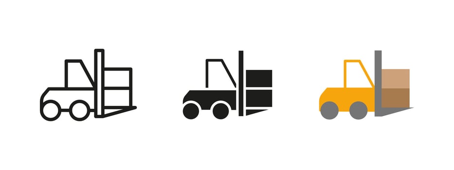 Forklift icon. Industrial cargo lifting truck illustration. Warehouse and logistics symbol. Heavy machinery for transportation and material handling. Shipping, storage and distribution concept. vector