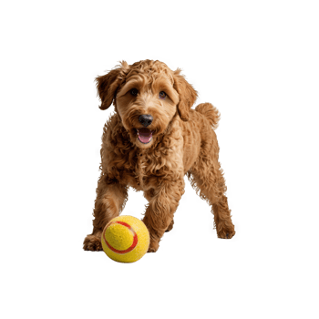 A goldendoodle puppy playing with ball png