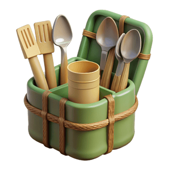 serene artistic Reusable Bamboo Cutlery Set Isolated on Transparent Background detailed png
