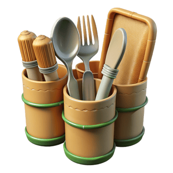 elegant vintage Reusable Bamboo Cutlery Set Isolated on Transparent Background premium png