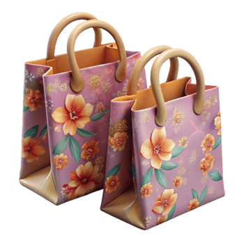 wonderful traditional Reusable Shopping Bags with Floral Prints Isolated on White detailed png