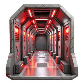 stunning rustic Sci Fi Corridor with Blue Lighting Isolated Element premium png