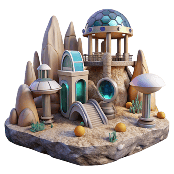 serene abstract Sci Fi Structures in Virtual Reality Landscape Cutout original png