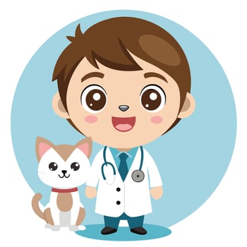 Adorable Cartoon Illustration Depicting a Veterinarian Attending to a Cute Animal vector