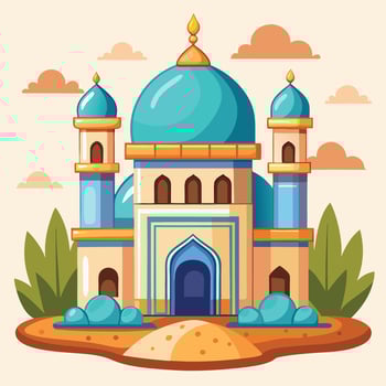 Adorable Mosque Cartoon Illustration with Vibrant Colors and Cute Details vector