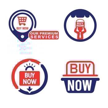 A Blue red Buy Now button in a flat design white background. The label includes a shopping cart icon jpg ideal for online shopping, banners ecommerce web pages and retail marketing logo vector