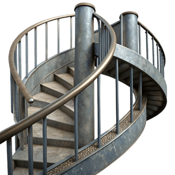 dramatic traditional Spiral Staircase Metal Railing Detail Isolated authentic png