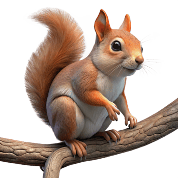 beautiful artistic Squirrel on Tree Branch Closeup Transparent Background Detailed Fur professional png