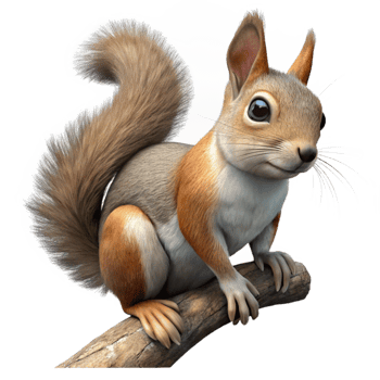 magnificent rustic Squirrel on Tree Branch Closeup Transparent Background Detailed Fur exclusive png