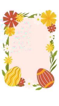 Easter eggs floral frame greeting card template vertical banner social media story vector