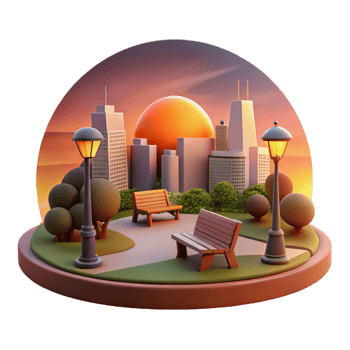 dramatic rustic Sunset Over City Park Cutout with Warm Colors detailed png