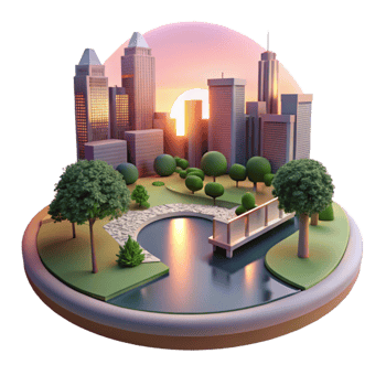 elegant modern Sunset View of City Park with Pond Transparent Background premium png