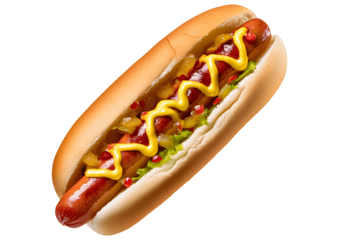 A hot dog with mustard and ketchup on it png