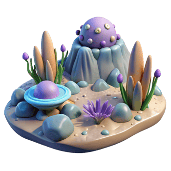 magnificent classic Synthetic Landscape with Alien Flora Transparent Background png