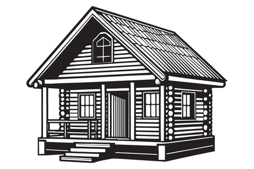 Log Cabin Illustration Rustic Home in Black and White vector