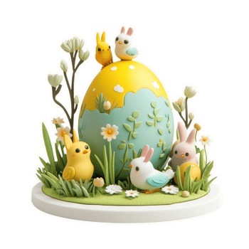 Sticker of Festive Easter Egg with Chicks and Bunny png