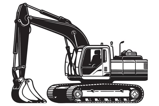 Heavy Excavator Silhouette Illustration for Construction Equipment Design vector