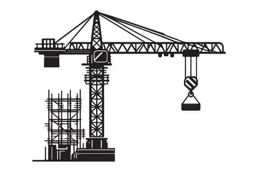 Silhouette Illustration of a Construction Crane for Building Projects vector