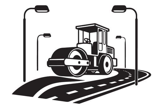 Road Roller Paving the Way Silhouette Illustration for Progress vector