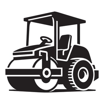 Powerful Road Roller Construction Equipment Machine Silhouette Illustration vector